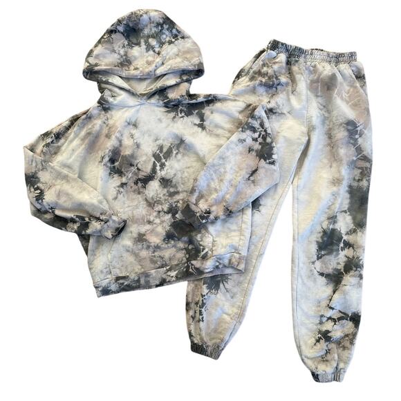 Lovers & Friends - Mackenzie Marble Tie Die Hoodie & Joggers in Gray & White - Picture 1 of 7